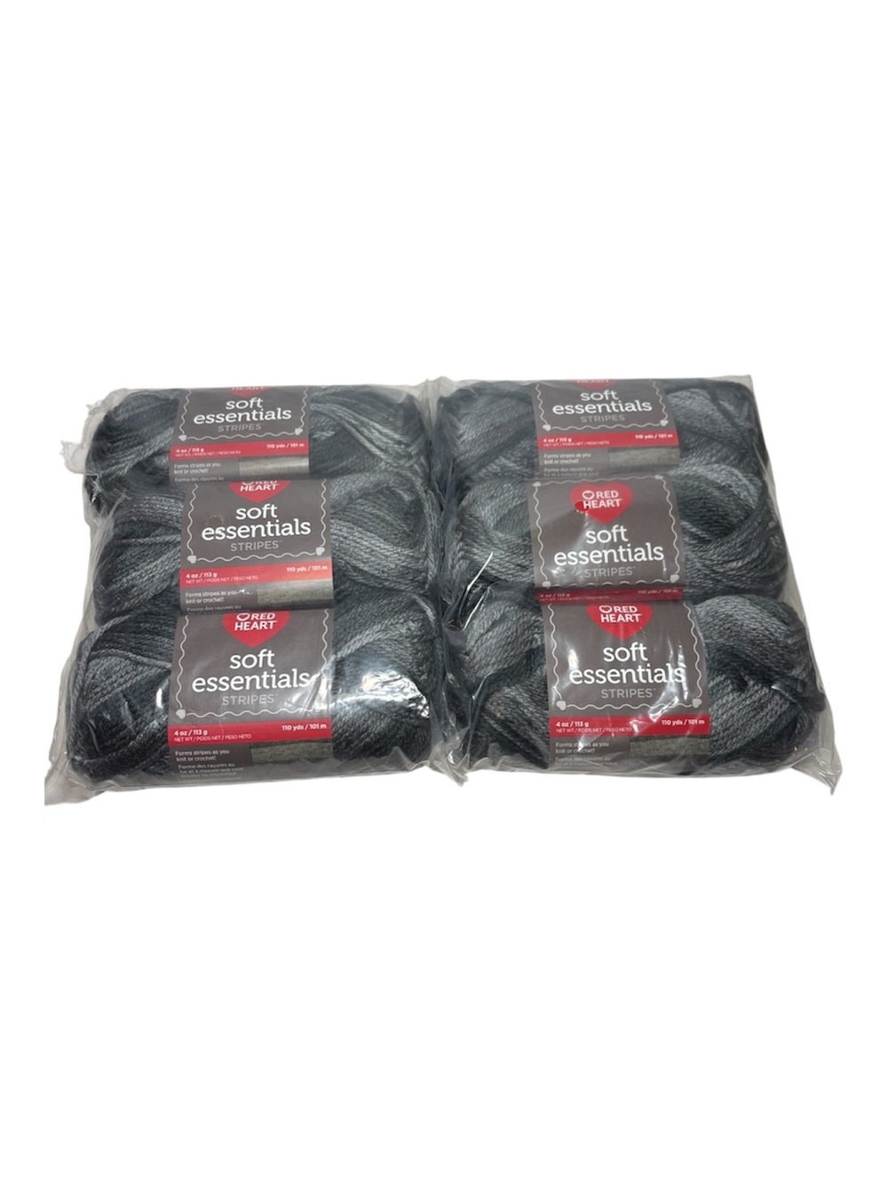 Red Heart Soft Essentials Stripes Yarn - Cobblestone Stripes -Gray/Charcoal